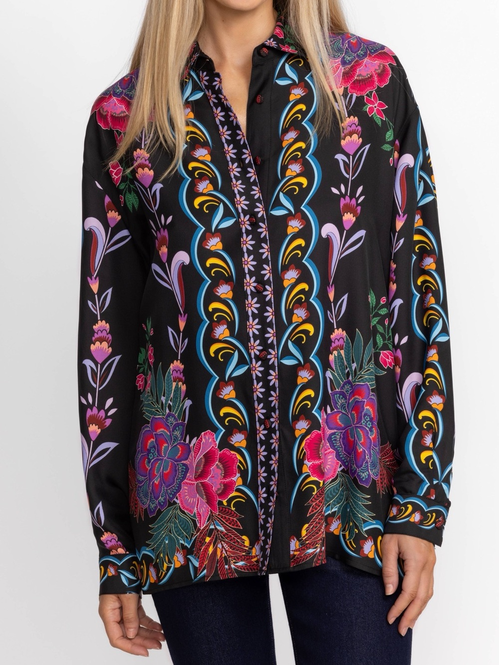 Jade by Johnny Was Rosalynda Button Down Shirt -Etta S Garden Size XL Rayon Silk